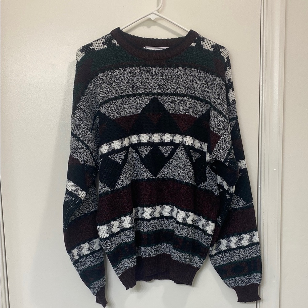 Vintage Men's Crewneck Sweater - Black, Gray, White, Brown